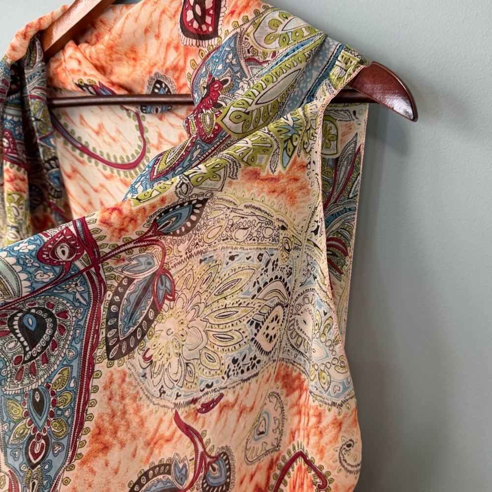 NWT Accents by Lavello Boho Chiffon Convertible Vest Paisley Floral Coral OSFM - Picture 7 of 14